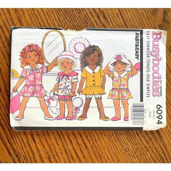 UNCUT Vintage 1990s Butterick 6094 Sewing Pattern Toddler Top Short Set Jumpsuit - Picture 1 of 2